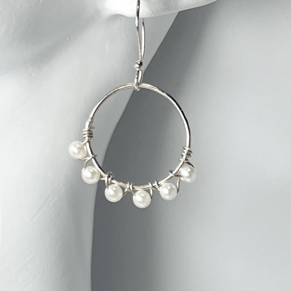 Artisan‎ silver 925 handmade irridesent pearl earrings